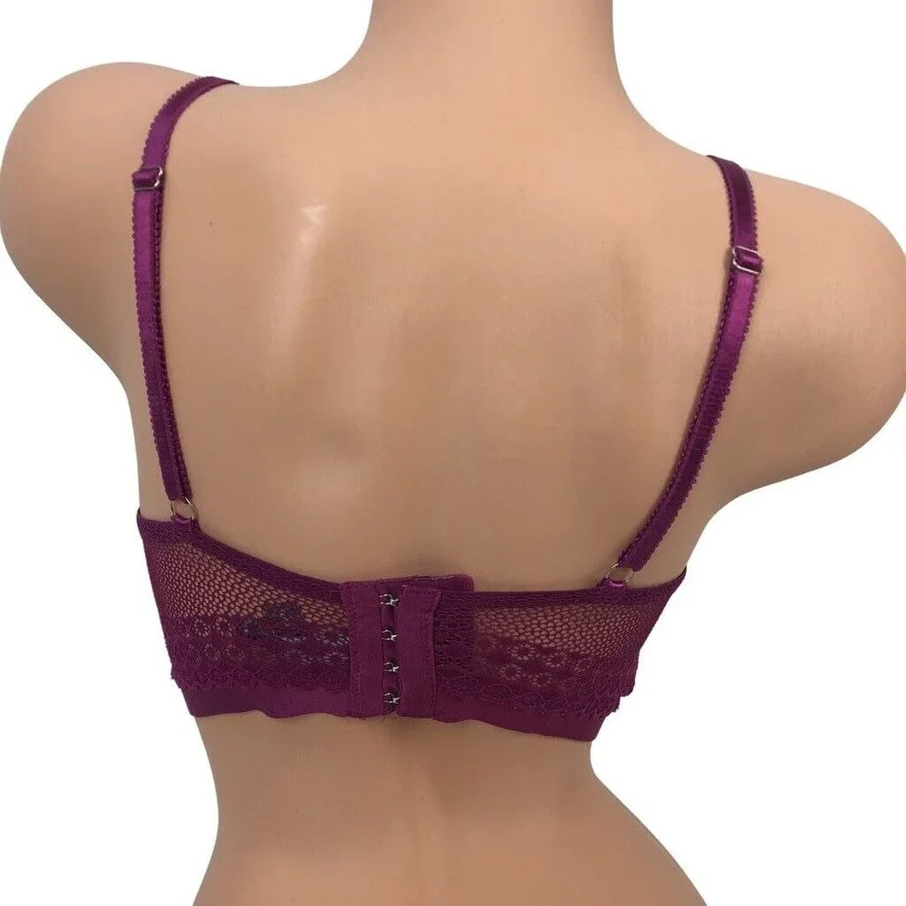 Daisy Fuentes Padded Push Up Bra 34C Pink‎ Floral Lace Underwired Bra